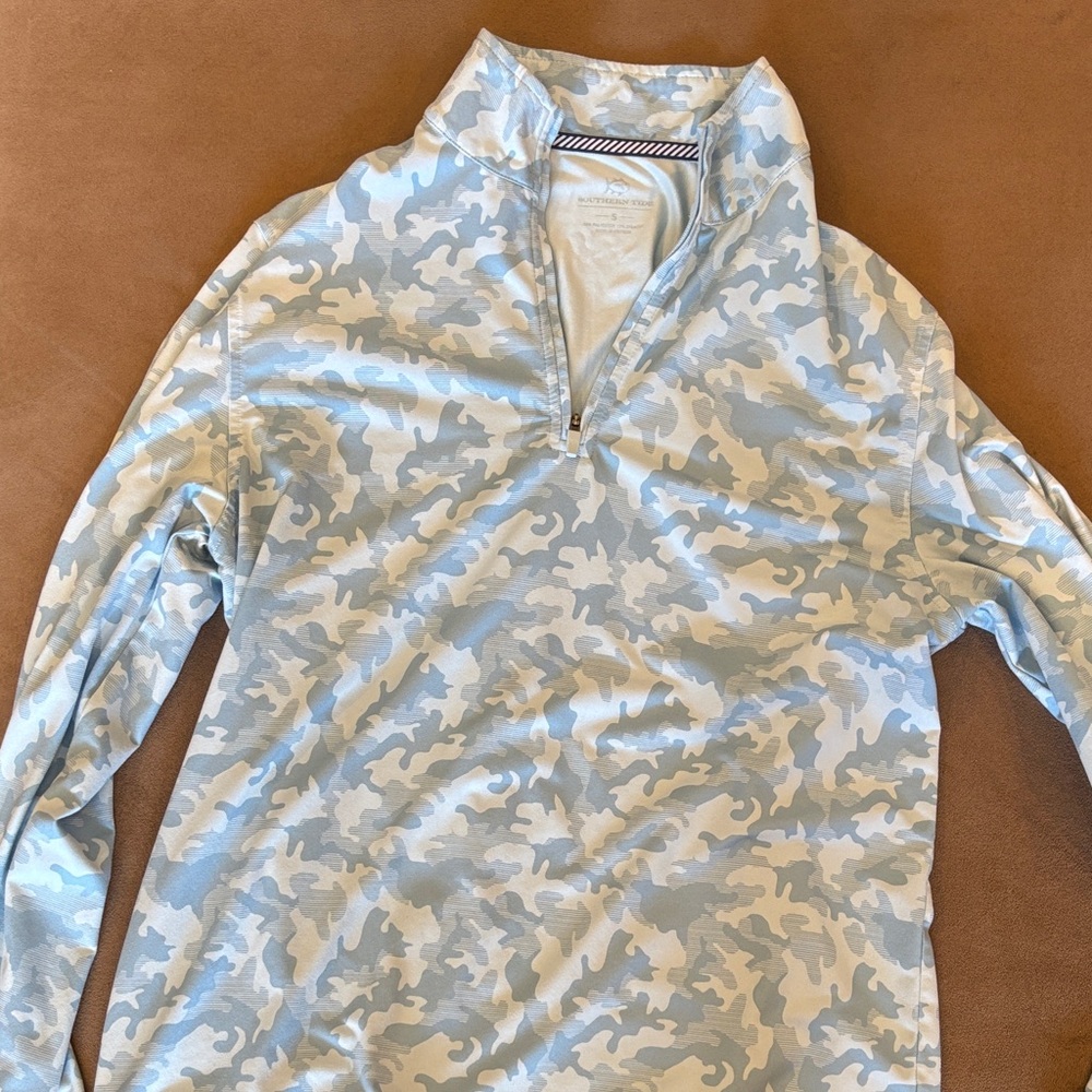 Southern Tide Blue Camouflage Quarter-Zip Pullover